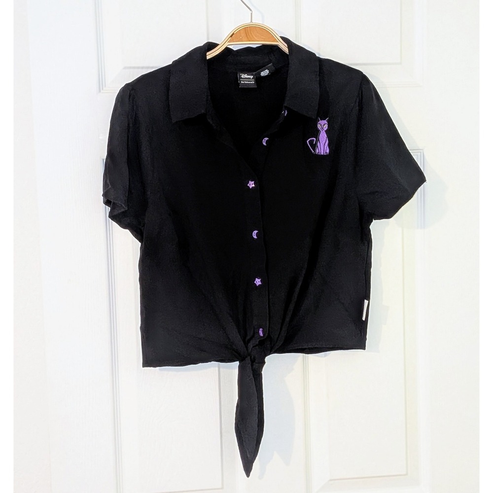 Disney Her Universe Black Hocus Pocus Tie-Front Top Witchy Shirt Halloween L